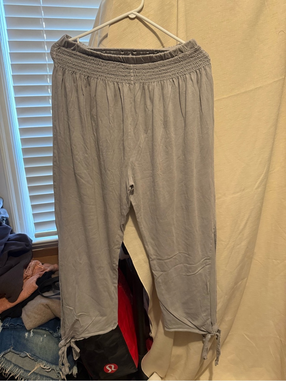 FP Movement by Free People Light Gray Smocked Waist Drawstring Pants